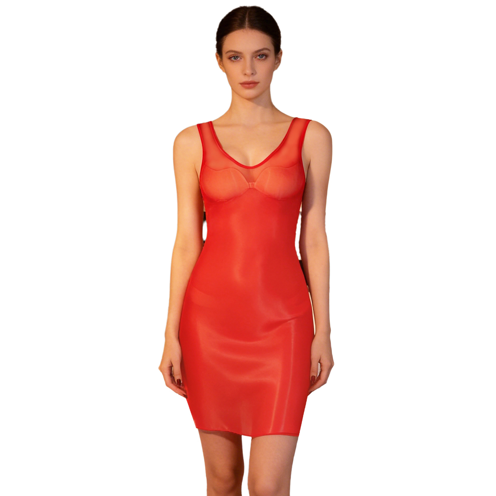 Babydoll Chemise Night - Dames glanzende pure bodycon-jurk lingerie mouwloze